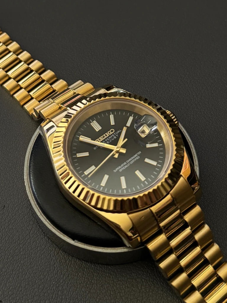 Seikmod Aurum NH35 I schwarzes Zifferblatt mit Presidential-Armband