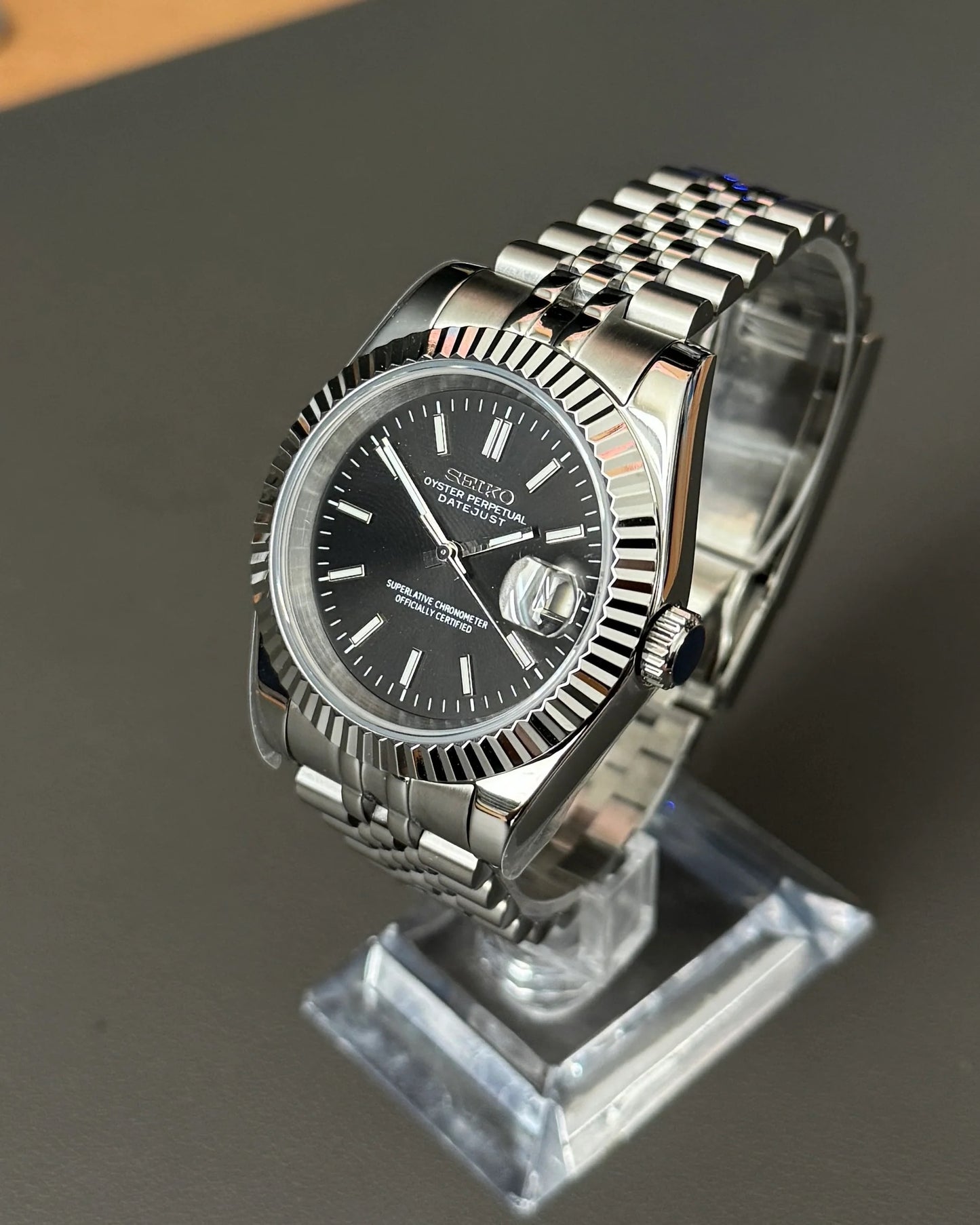 Seikmod Stainless Obsidian NH35 I schwarzes Zifferblatt mit Jubilee-Armband