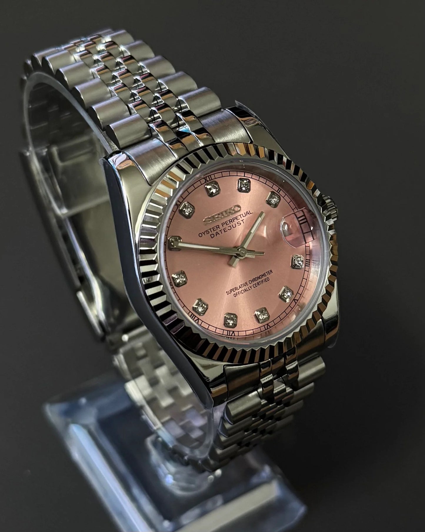 Seikmod Stainless Steel Blush NH35 I rosanes Zifferblatt mit Jubilee-Armband