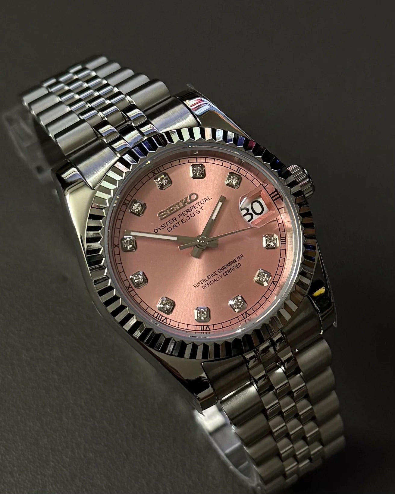 Seikmod Stainless Steel Blush NH35 I rosanes Zifferblatt mit Jubilee-Armband