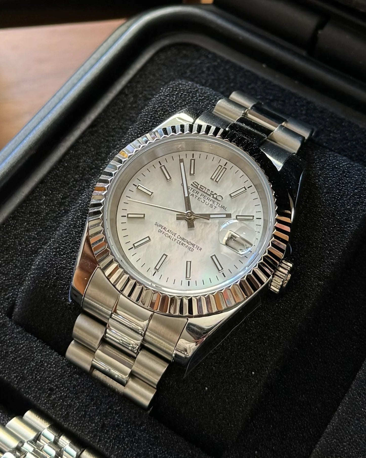 Seikmod Stainless Steel Halo NH35 I weißes Zifferblatt mit Presidential-Armband