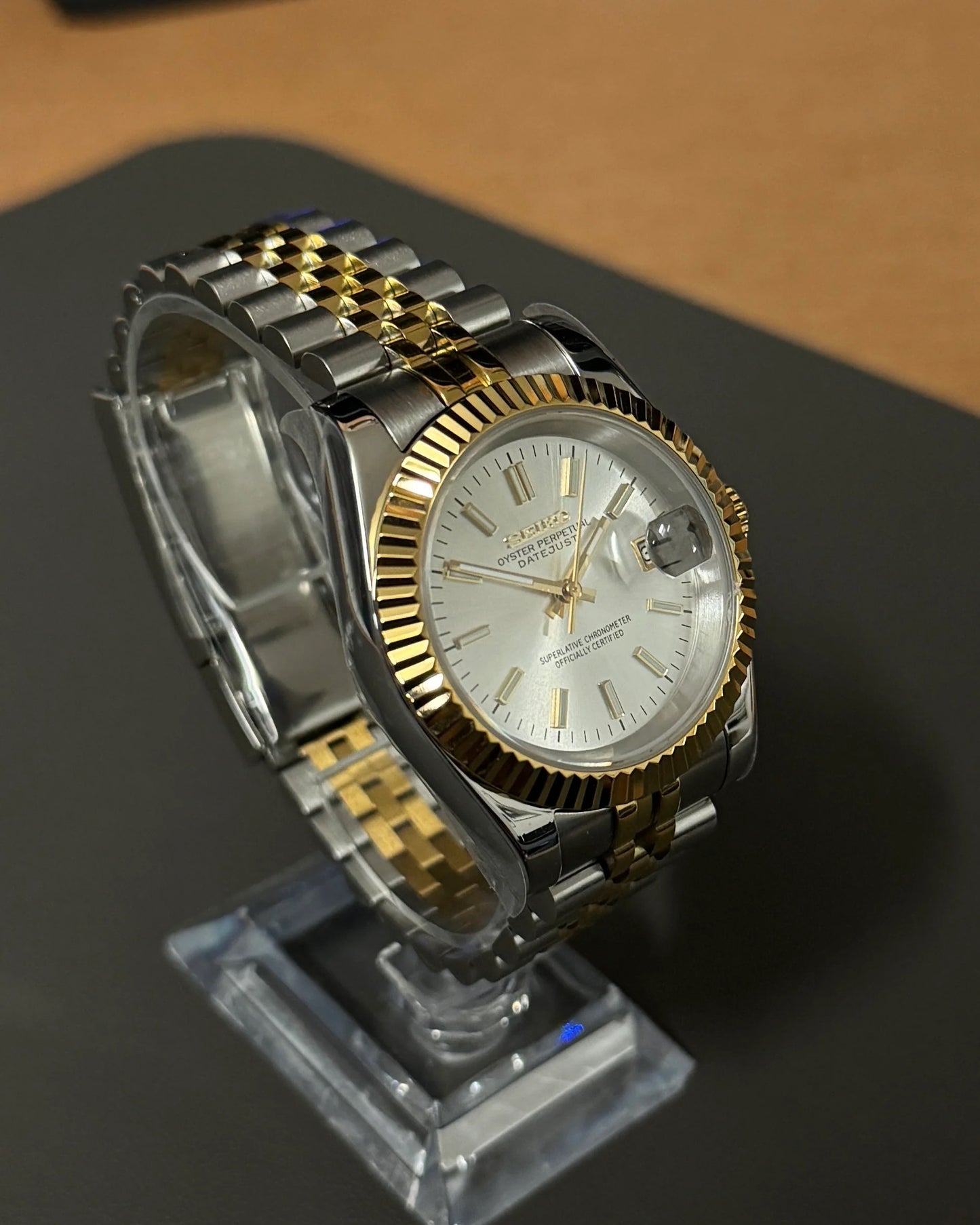 Seikmod Two Tone Aurum NH35 I silbernes Zifferblatt mit Jubilee-Armband