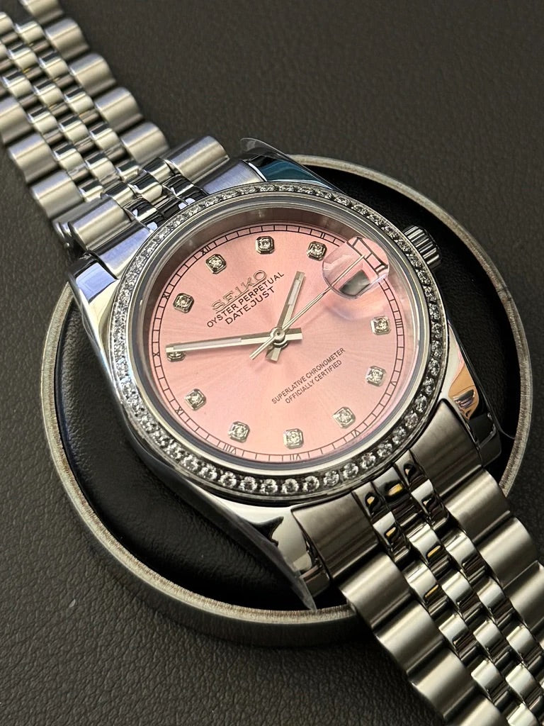 Seikmod Stainless Steel Peony NH35 I rosanes Zifferblatt mit Jubilee-Armband