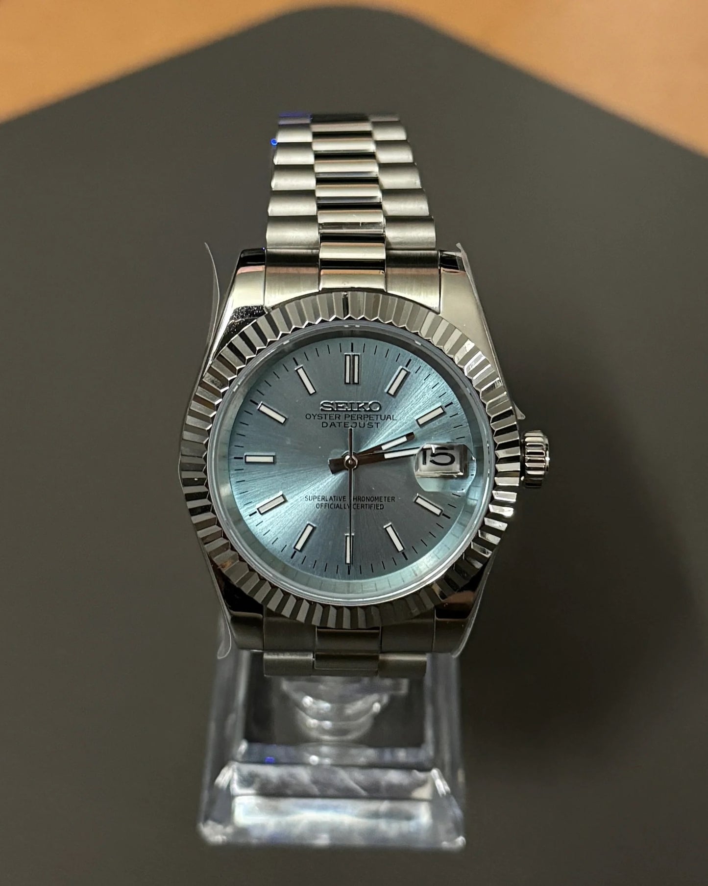 Seikmod Stainless Steel Polar NH35 I blaues Zifferblatt mit Presidential-Armband