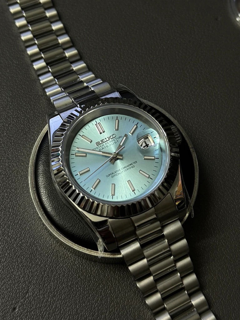Seikmod Stainless Steel Polar NH35 I blaues Zifferblatt mit Presidential-Armband