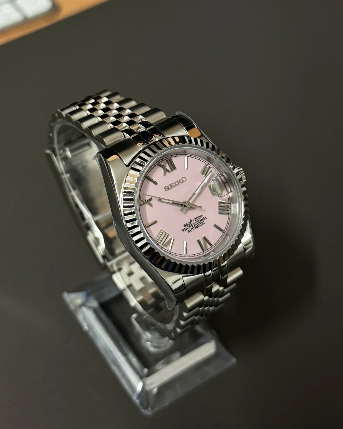 Seikmod Stainless Steel Cherry B NH35 I rosanes Zifferblatt mit Jubilee-Armband