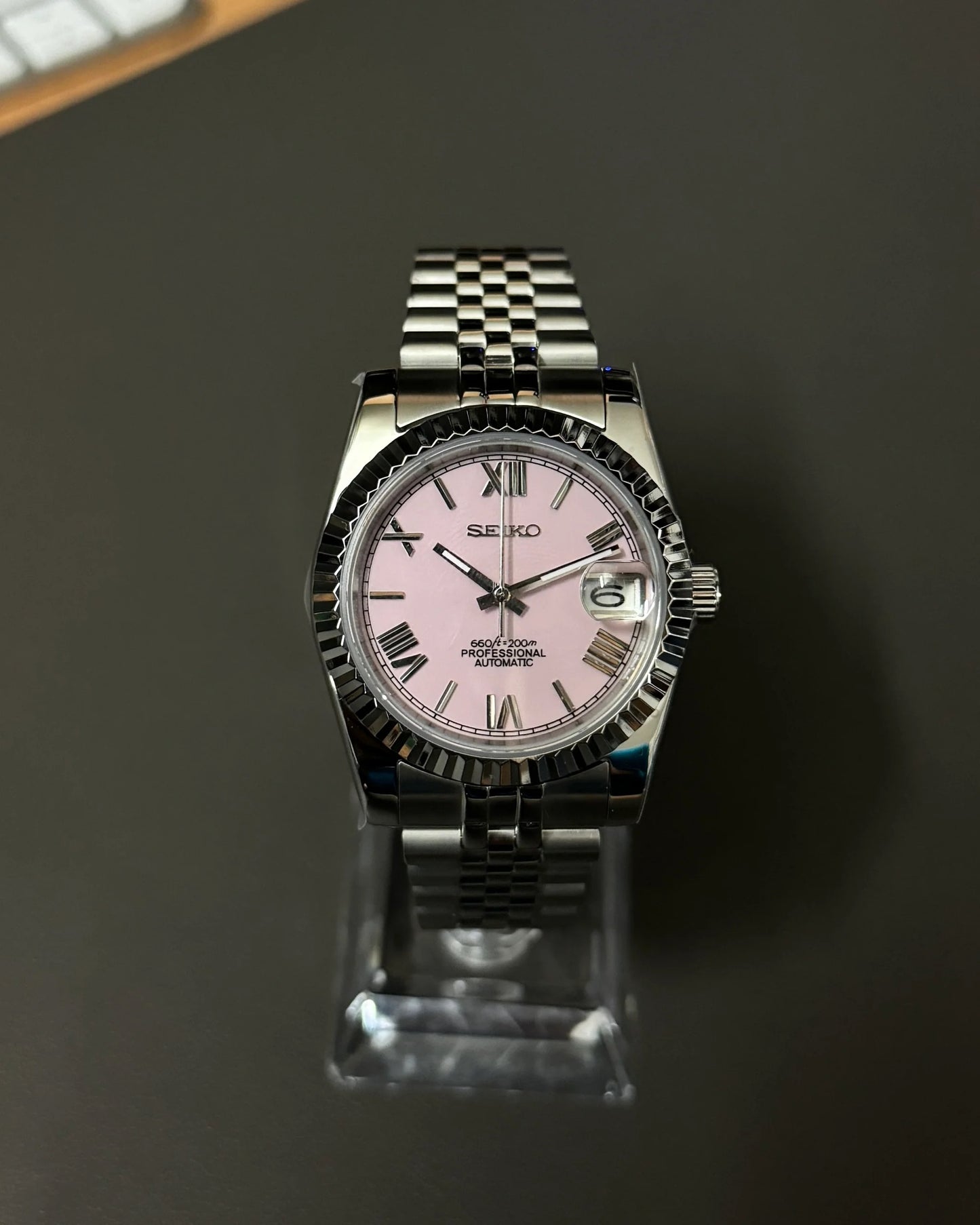 Seikmod Stainless Steel Cherry B NH35 I rosanes Zifferblatt mit Jubilee-Armband