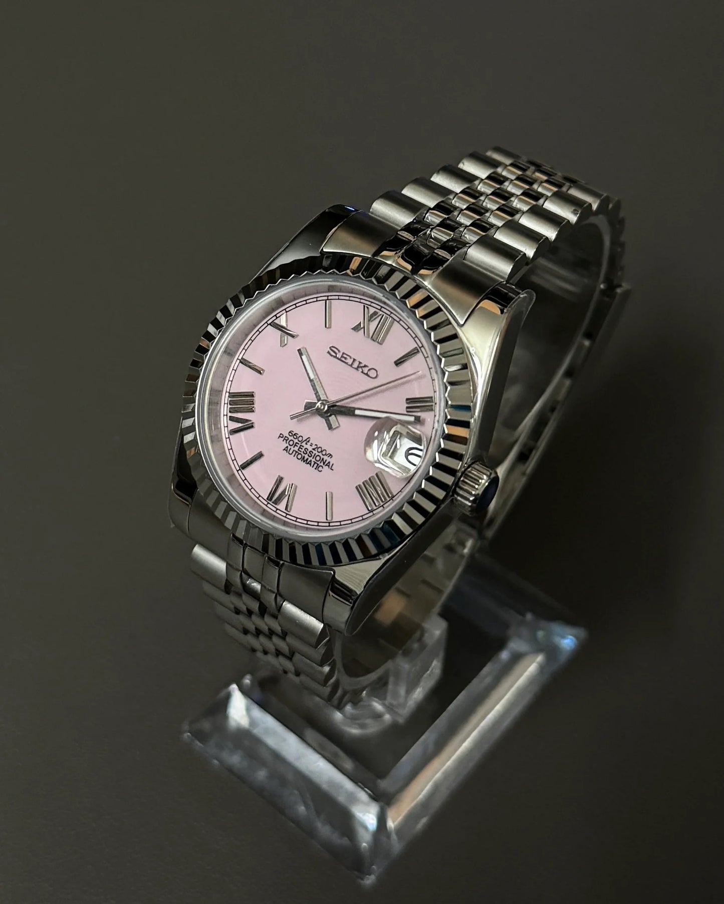 Seikmod Stainless Steel Cherry B NH35 I rosanes Zifferblatt mit Jubilee-Armband