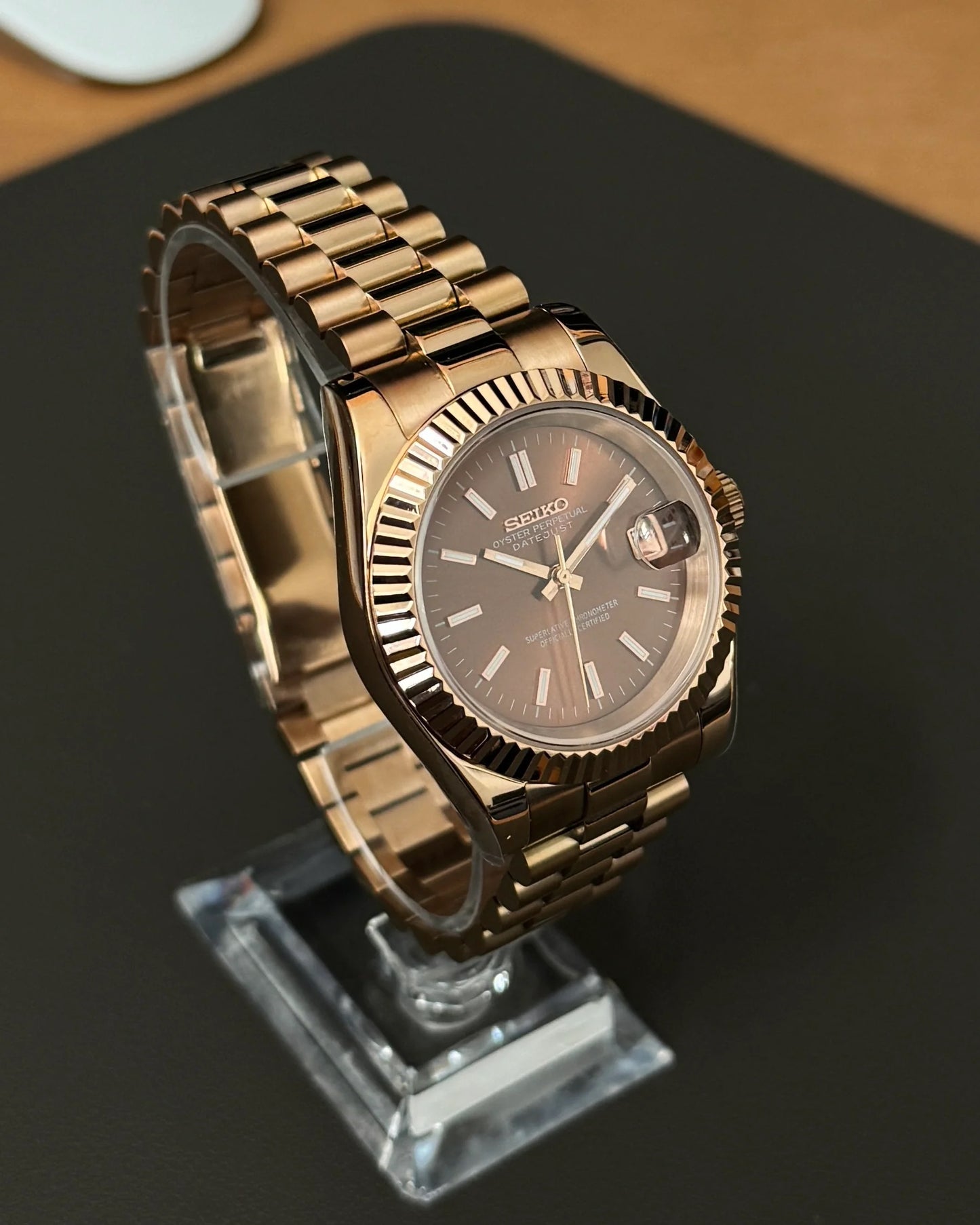 Seikmod Stainless Steel Chocolate I braunes Zifferblatt mit Presidential-Armband