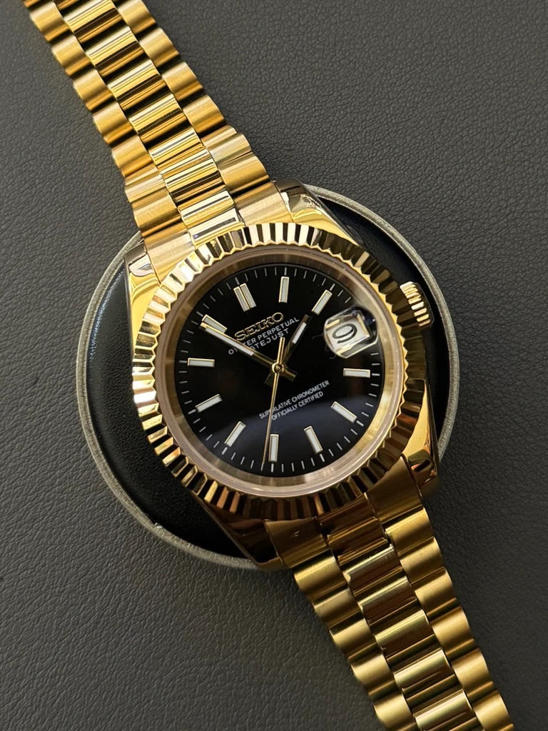Seikmod Aurum NH35 I schwarzes Zifferblatt mit Presidential-Armband