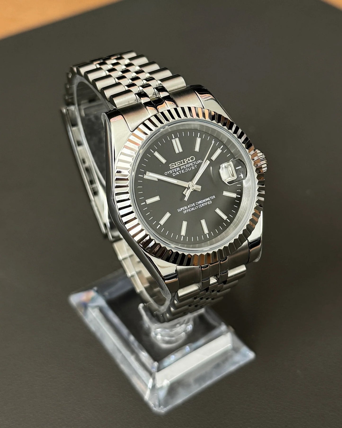 Seikmod Stainless Obsidian NH35 I schwarzes Zifferblatt mit Jubilee-Armband