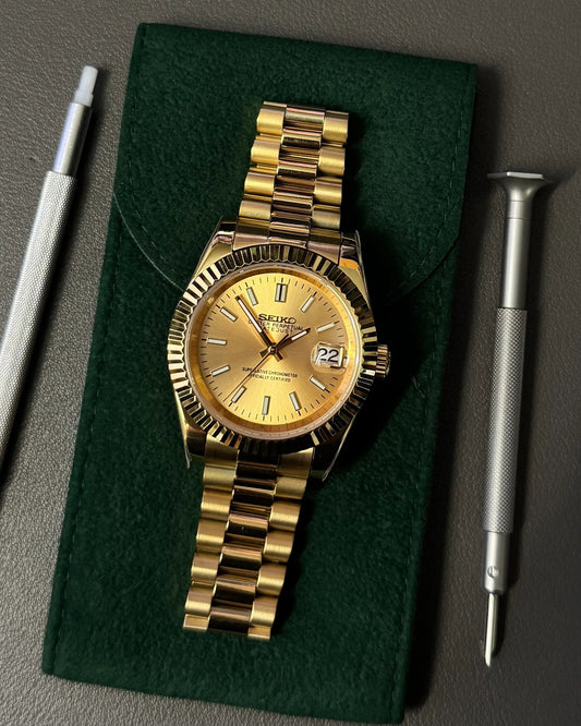 Seikmod Stainless Midas NH35 I goldenes Zifferblatt mit Presidential-Armband