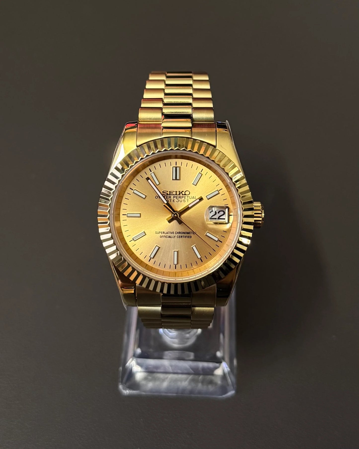 Seikmod Stainless Midas NH35 I goldenes Zifferblatt mit Presidential-Armband