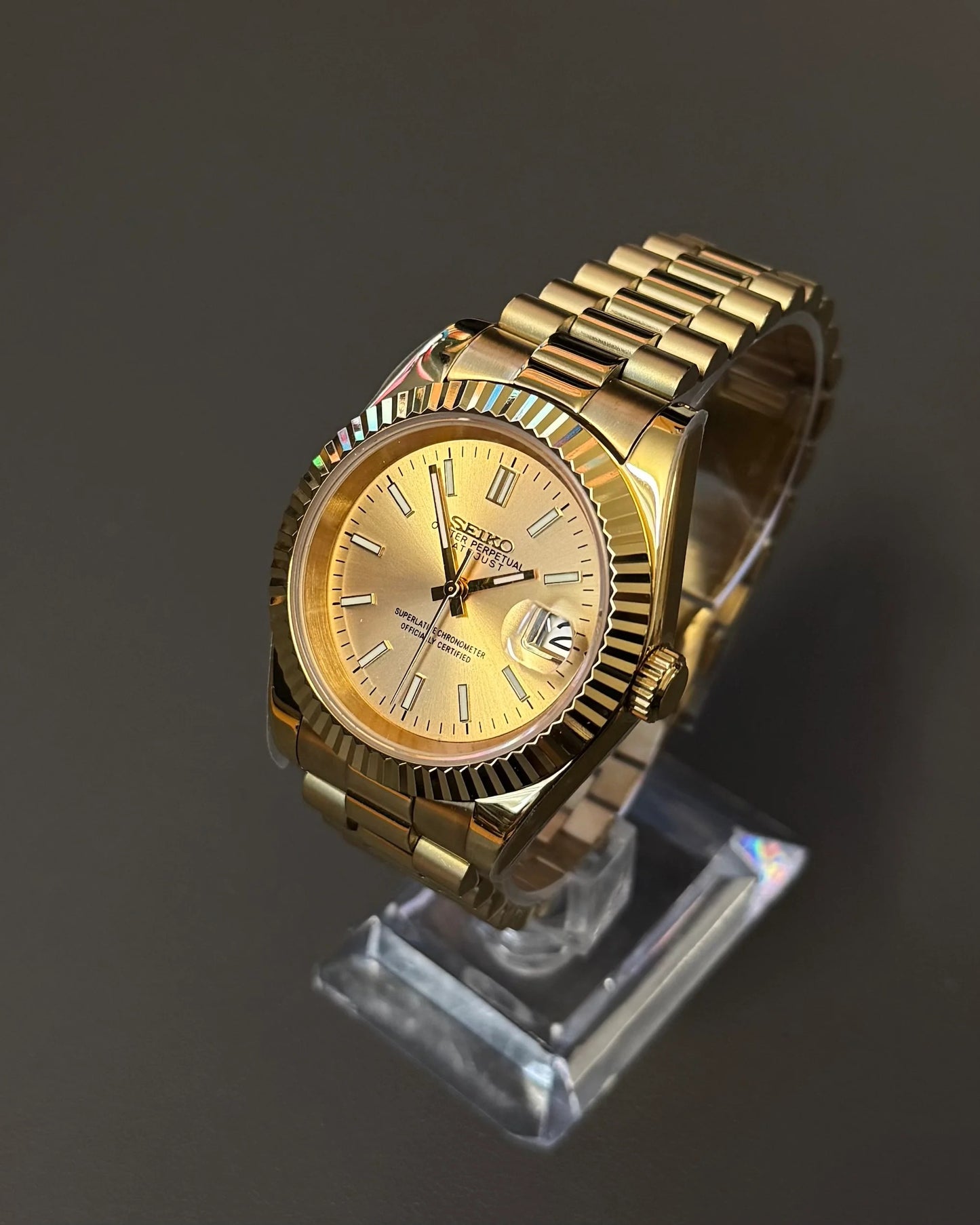 Seikmod Stainless Midas NH35 I goldenes Zifferblatt mit Presidential-Armband