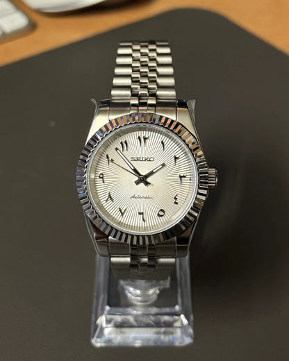 Seikmod Stainless Steel Guilloche NH35 I weißes Zifferblatt mit Jubilee-Armband