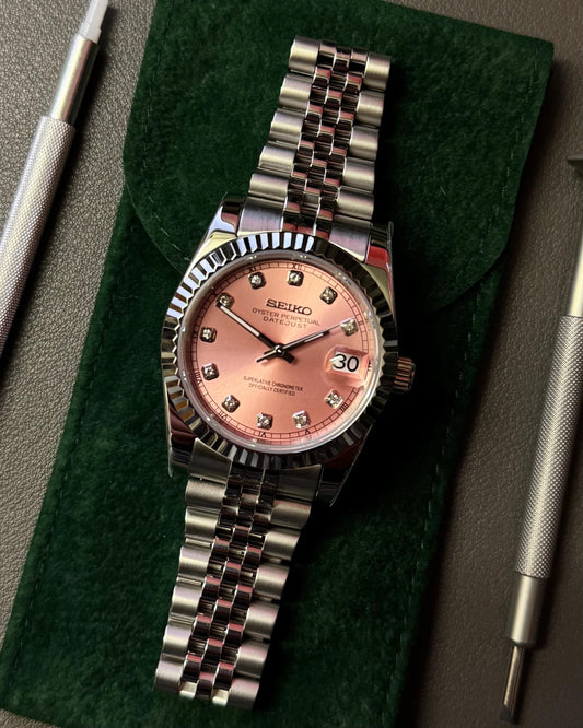 Seikmod Stainless Steel Blush NH35 I rosanes Zifferblatt mit Jubilee-Armband