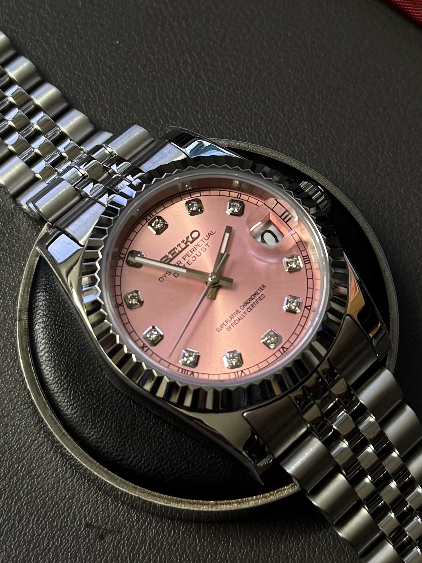 Seikmod Stainless Steel Blush NH35 I rosanes Zifferblatt mit Jubilee-Armband