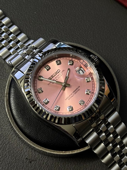 Seikmod Stainless Steel Blush NH35 I rosanes Zifferblatt mit Jubilee-Armband