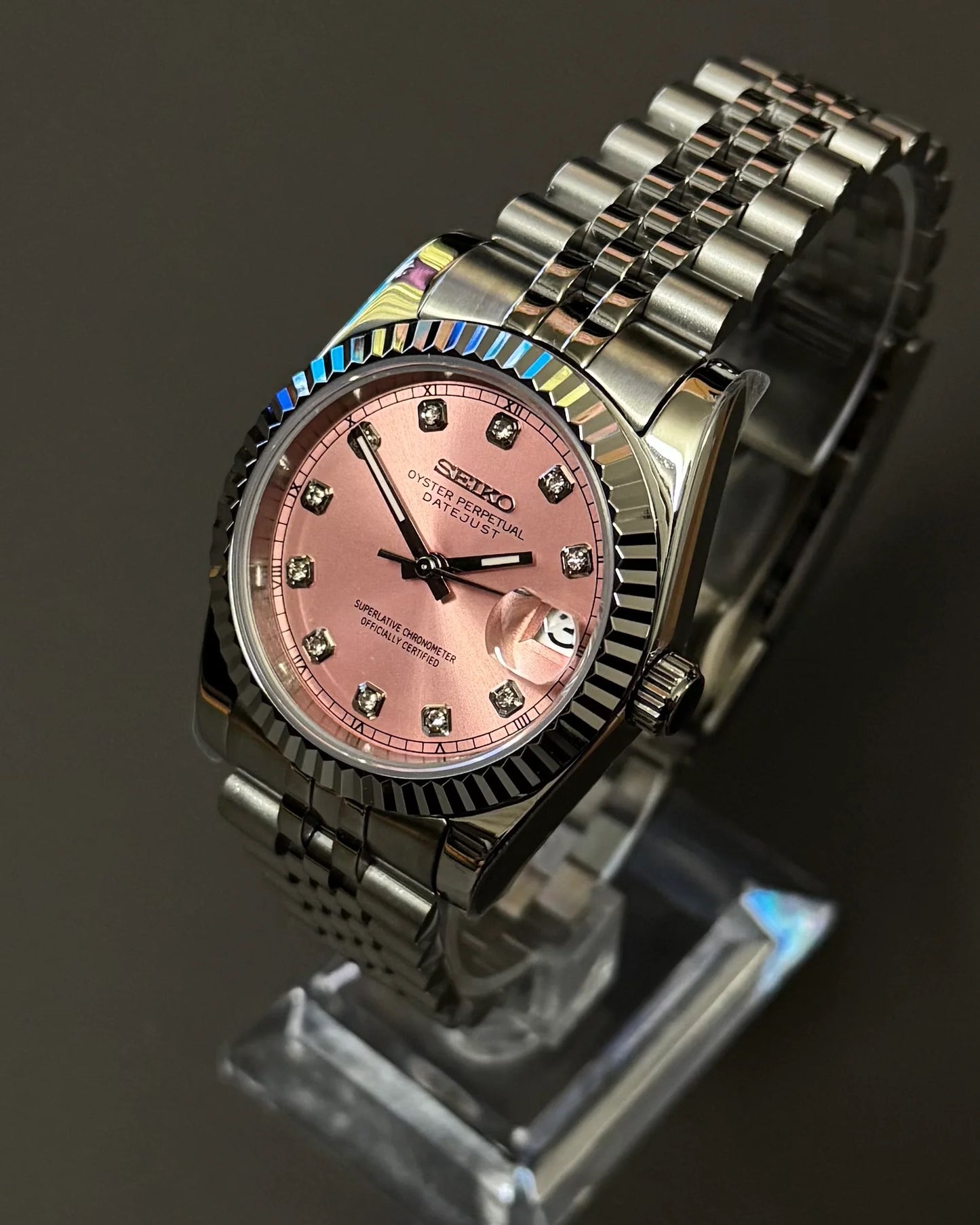 Seikmod Stainless Steel Blush NH35 I rosanes Zifferblatt mit Jubilee-Armband