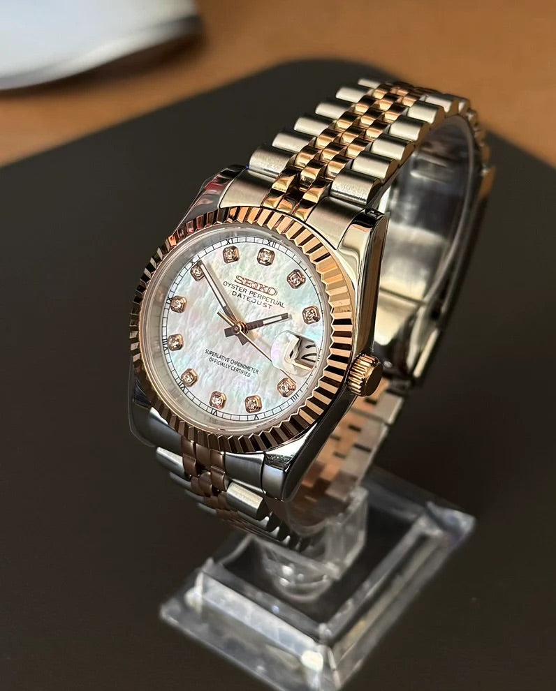 Seikmod Two Tone Pearl NH35 I weißes Zifferblatt mit Jubilee-Armband