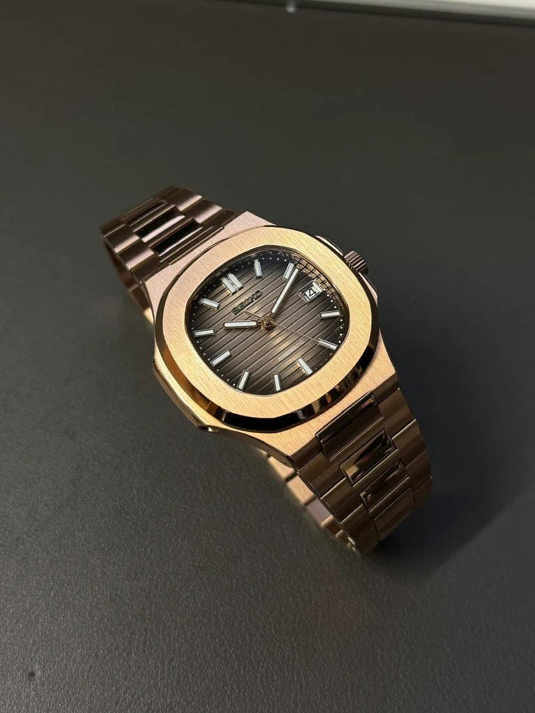 Seikmod Naut Earth NH35 I braunes Zifferblatt mit roségoldenem Armband