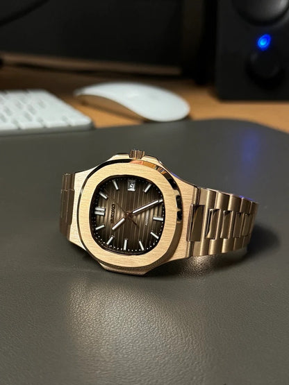 Seikmod Naut Earth NH35 I braunes Zifferblatt mit roségoldenem Armband