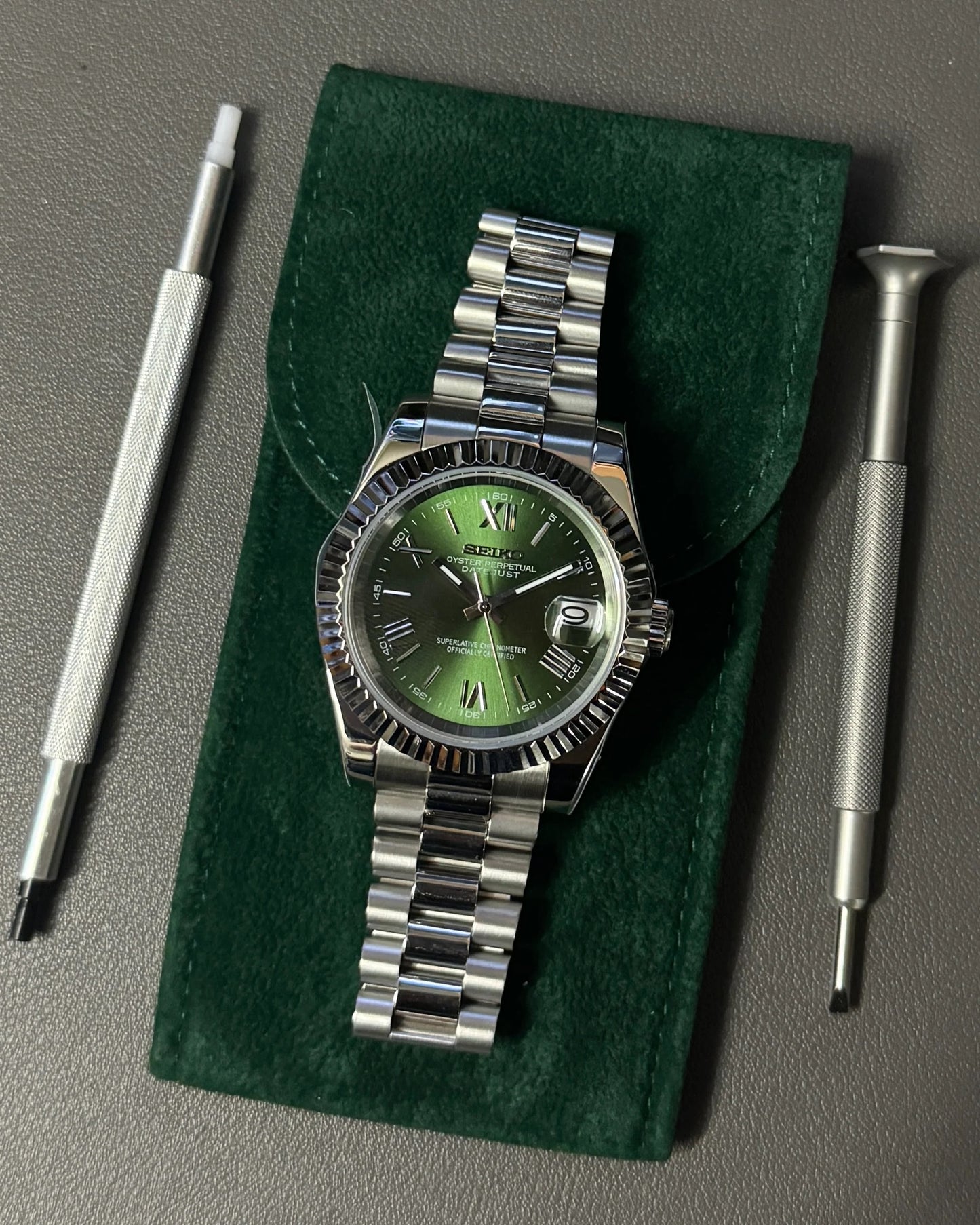 Seikmod Stainless Steel Moss NH35 I grünes Zifferblatt mit Presidential-Armband