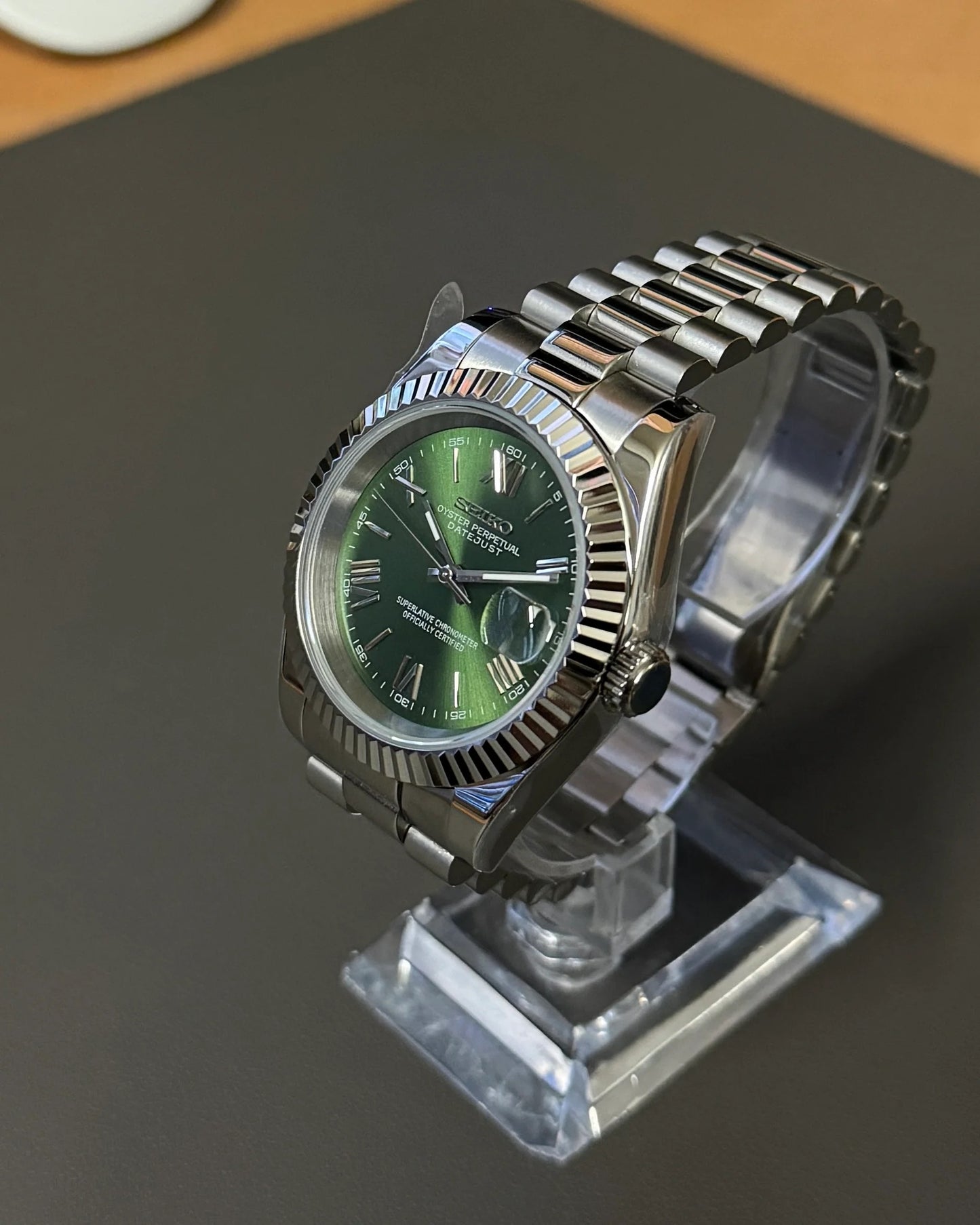 Seikmod Stainless Steel Moss NH35 I grünes Zifferblatt mit Presidential-Armband
