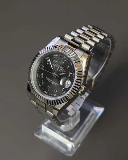 Seikmod Stainless Jet NH35 I schwarzes Zifferblatt mit Presidential-Armband