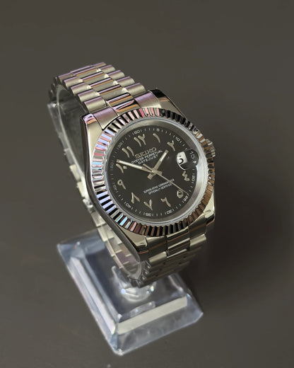 Seikmod Stainless Jet NH35 I schwarzes Zifferblatt mit Presidential-Armband