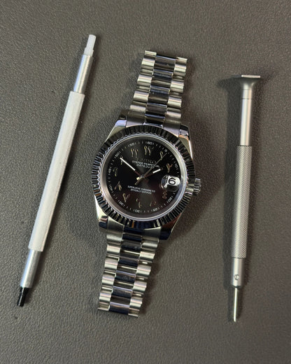 Seikmod Stainless Jet NH35 I schwarzes Zifferblatt mit Presidential-Armband