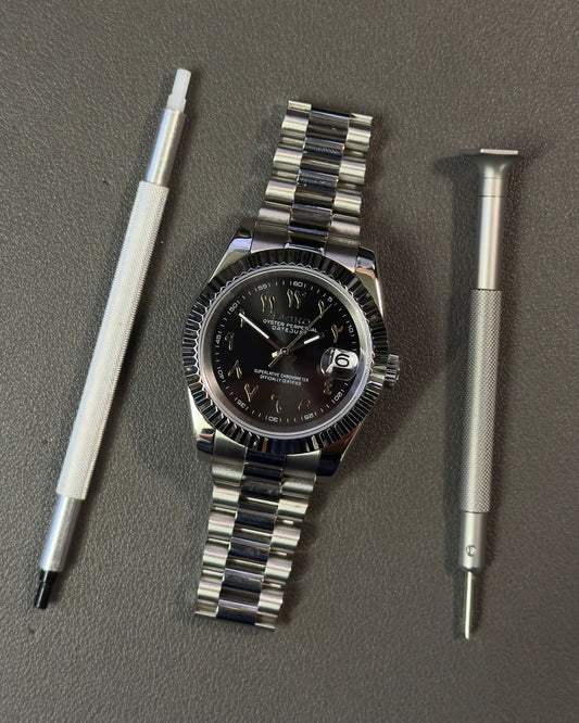 Seikmod Stainless Jet NH35 I schwarzes Zifferblatt mit Presidential-Armband