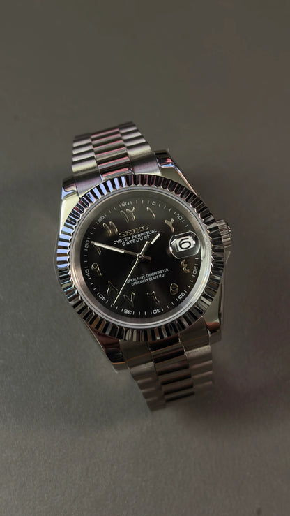 Seikmod Stainless Jet NH35 I schwarzes Zifferblatt mit Presidential-Armband