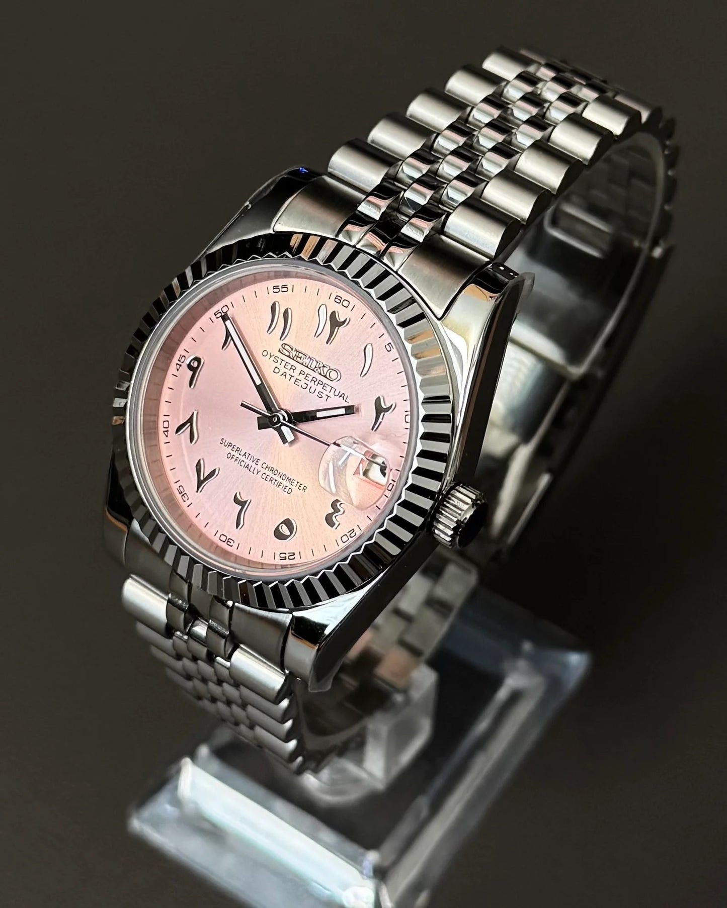 Seikmod Stainless Steel Ballet NH35 I rosanes Zifferblatt mit Jubilee-Armband