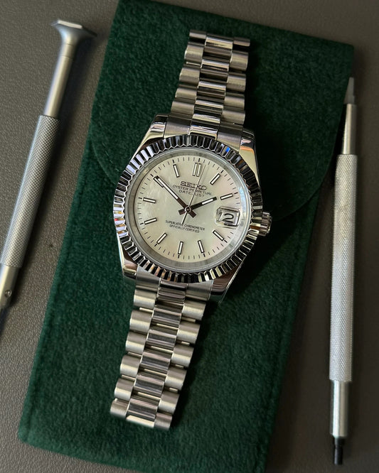 Seikmod Stainless Steel Halo NH35 I weißes Zifferblatt mit Presidential-Armband