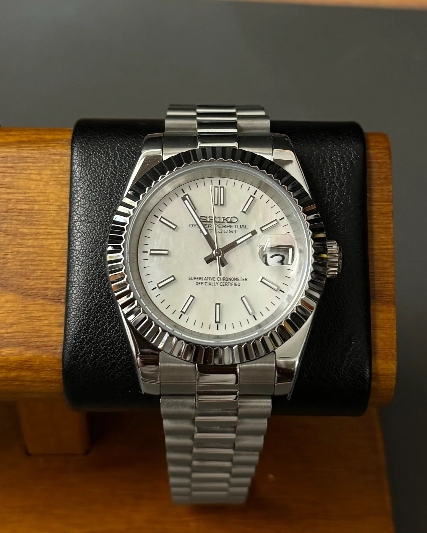 Seikmod Stainless Steel Halo NH35 I weißes Zifferblatt mit Presidential-Armband