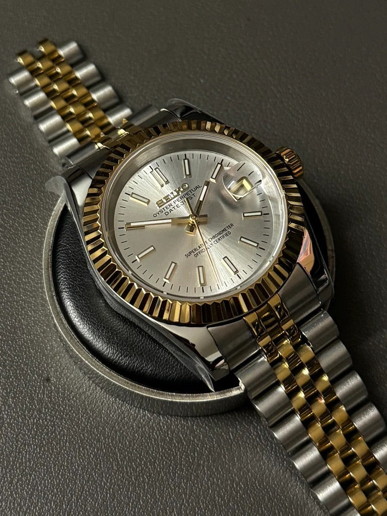 Seikmod Two Tone Aurum NH35 I silbernes Zifferblatt mit Jubilee-Armband