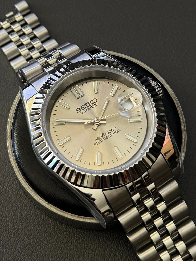Seikmod Stainless Steel Sand NH35 I beiges Zifferblatt mit Jubilee-Armband