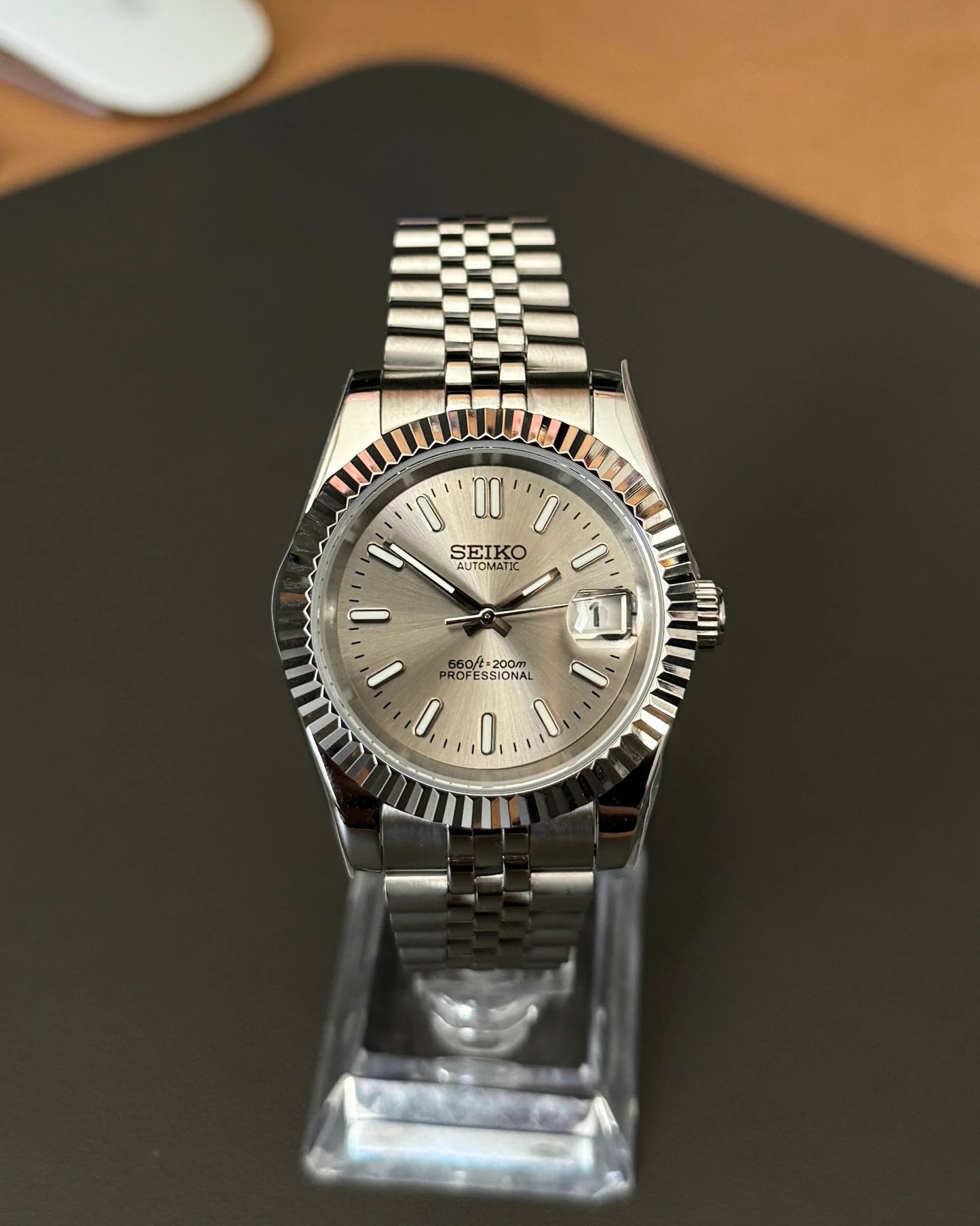 Seikmod Stainless Steel Sand NH35 I beiges Zifferblatt mit Jubilee-Armband