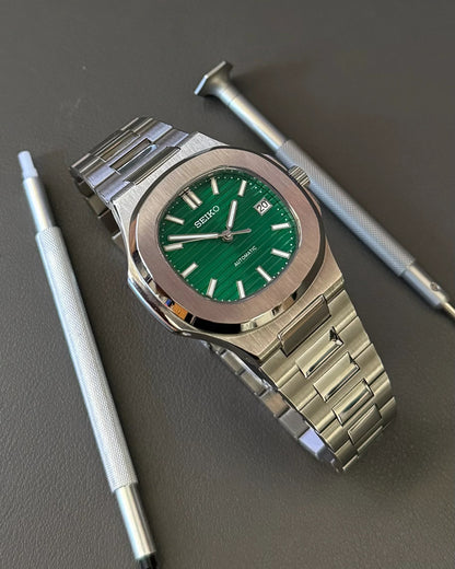Seikmod Stainless Steel Pine NH35 I grünes Zifferblatt mit Edelstahl-Armband