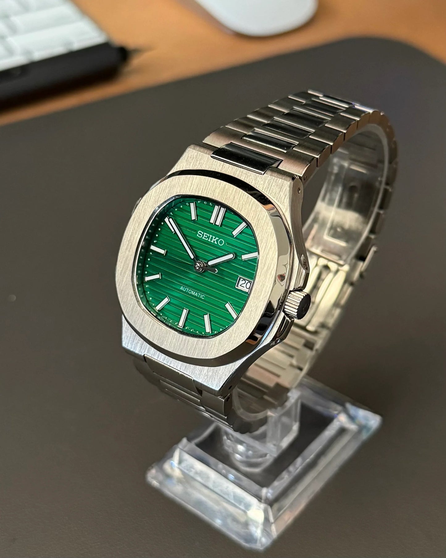Seikmod Stainless Steel Pine NH35 I grünes Zifferblatt mit Edelstahl-Armband