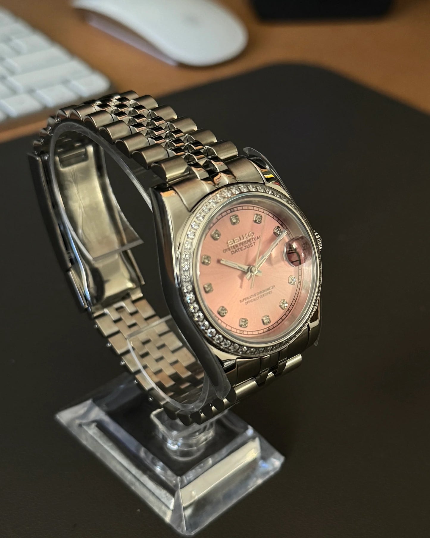 Seikmod Stainless Steel Peony NH35 I rosanes Zifferblatt mit Jubilee-Armband