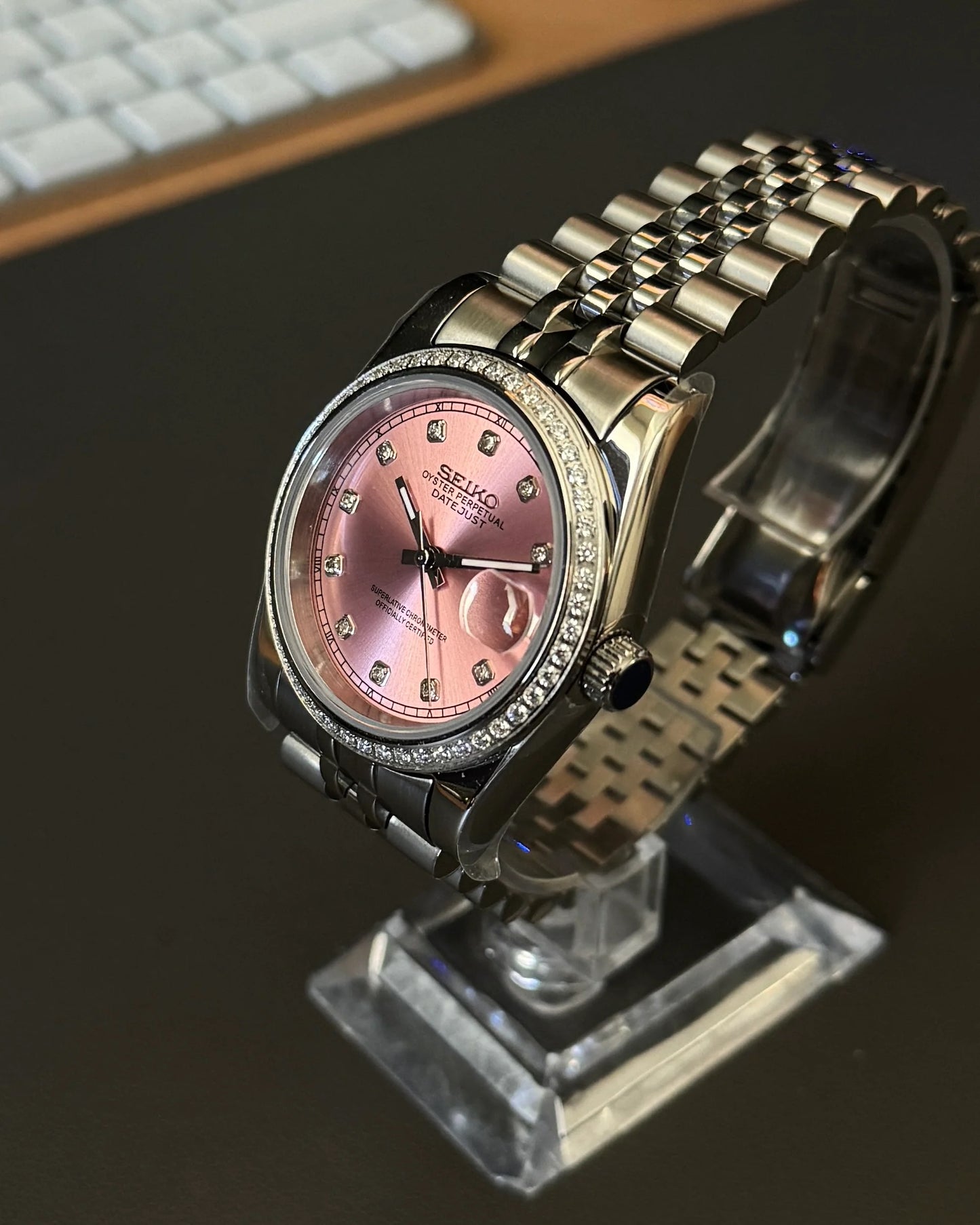 Seikmod Stainless Steel Peony NH35 I rosanes Zifferblatt mit Jubilee-Armband