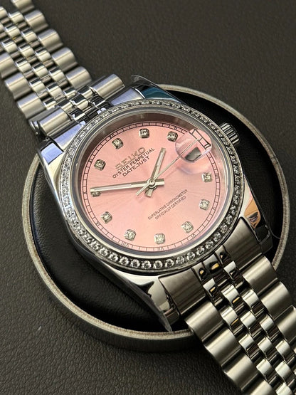Seikmod Stainless Steel Peony NH35 I rosanes Zifferblatt mit Jubilee-Armband