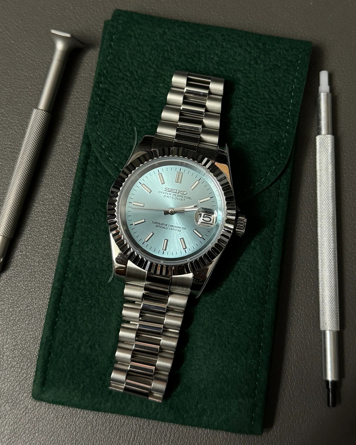 Seikmod Stainless Steel Polar NH35 I blaues Zifferblatt mit Presidential-Armband