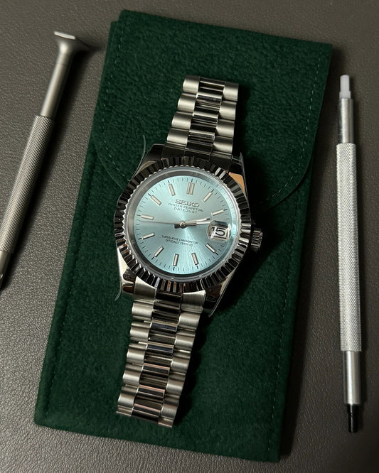 Seikmod Stainless Steel Polar NH35 I blaues Zifferblatt mit Presidential-Armband