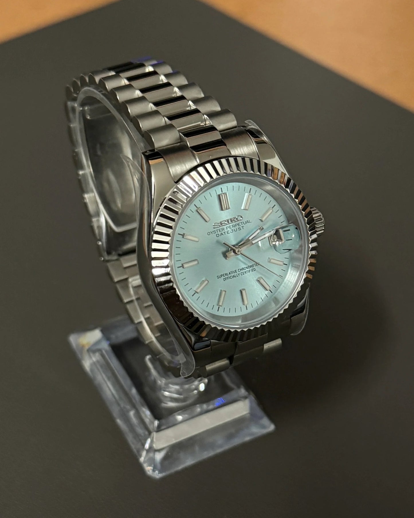 Seikmod Stainless Steel Polar NH35 I blaues Zifferblatt mit Presidential-Armband