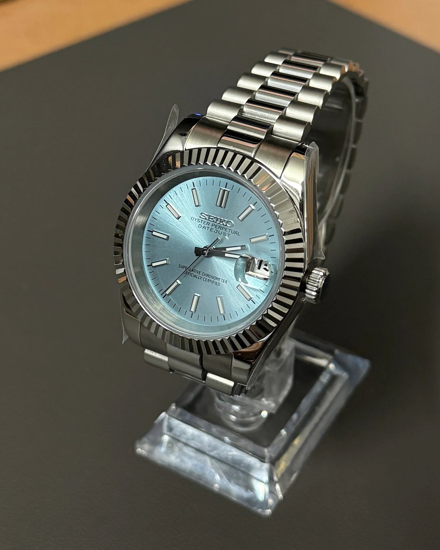 Seikmod Stainless Steel Polar NH35 I blaues Zifferblatt mit Presidential-Armband