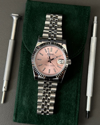 Seikmod Stainless Steel Lotus NH35 I rosanes Zifferblatt mit Jubilee-Armband