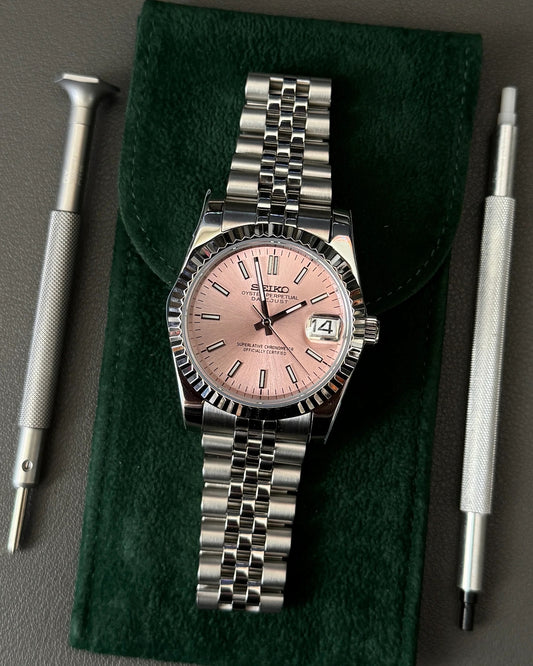 Seikmod Stainless Steel Lotus NH35 I rosanes Zifferblatt mit Jubilee-Armband